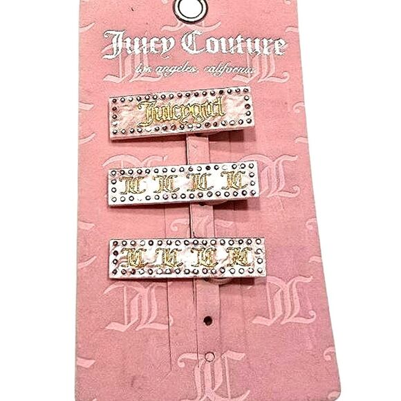 Juicy Couture 3-PC Logo Rhinestone Clip Barrett Set - Picture 2 of 6
